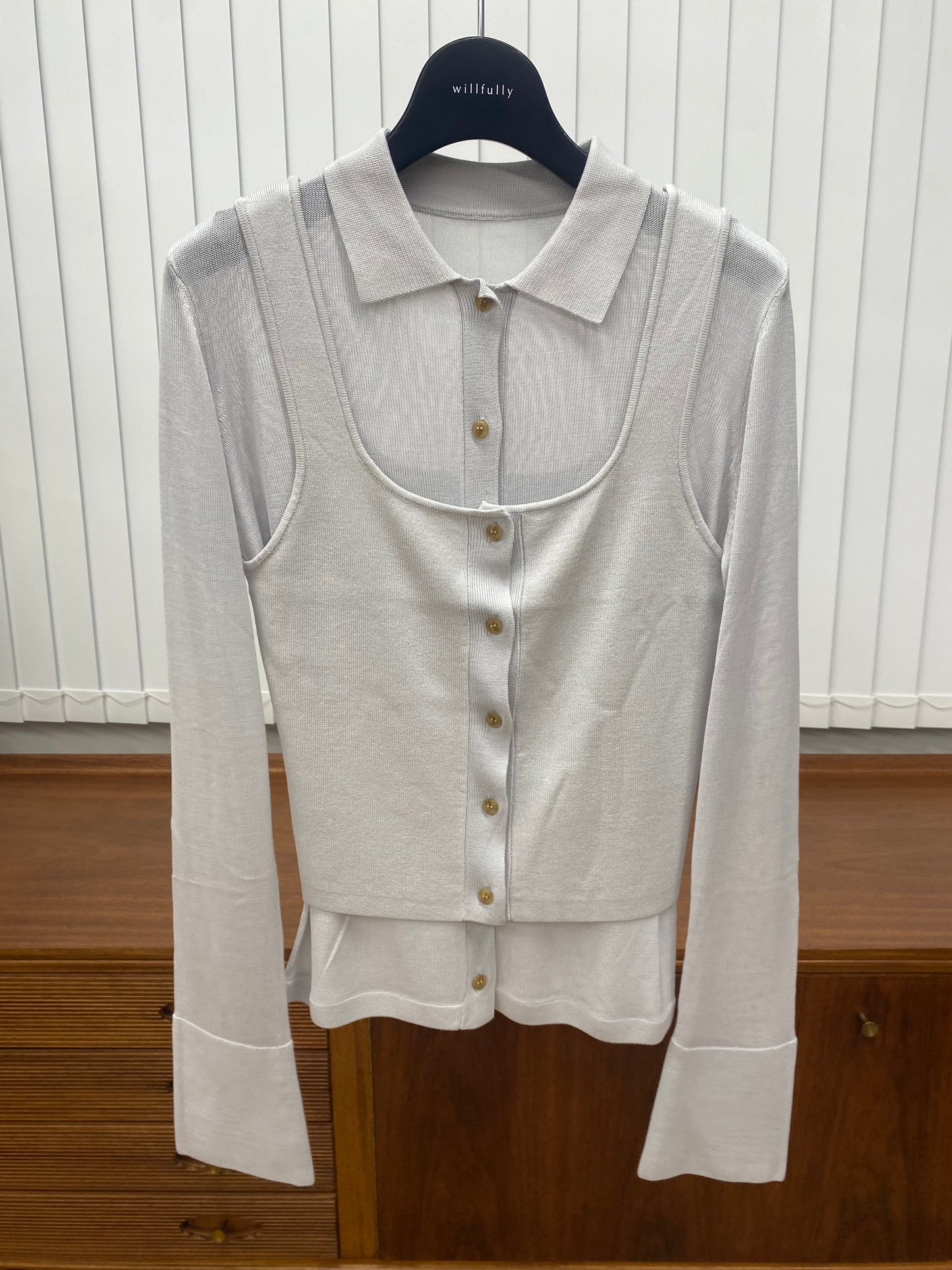 BW01 (預購9月)【Willfully】shirt collar & tank knit ensemble