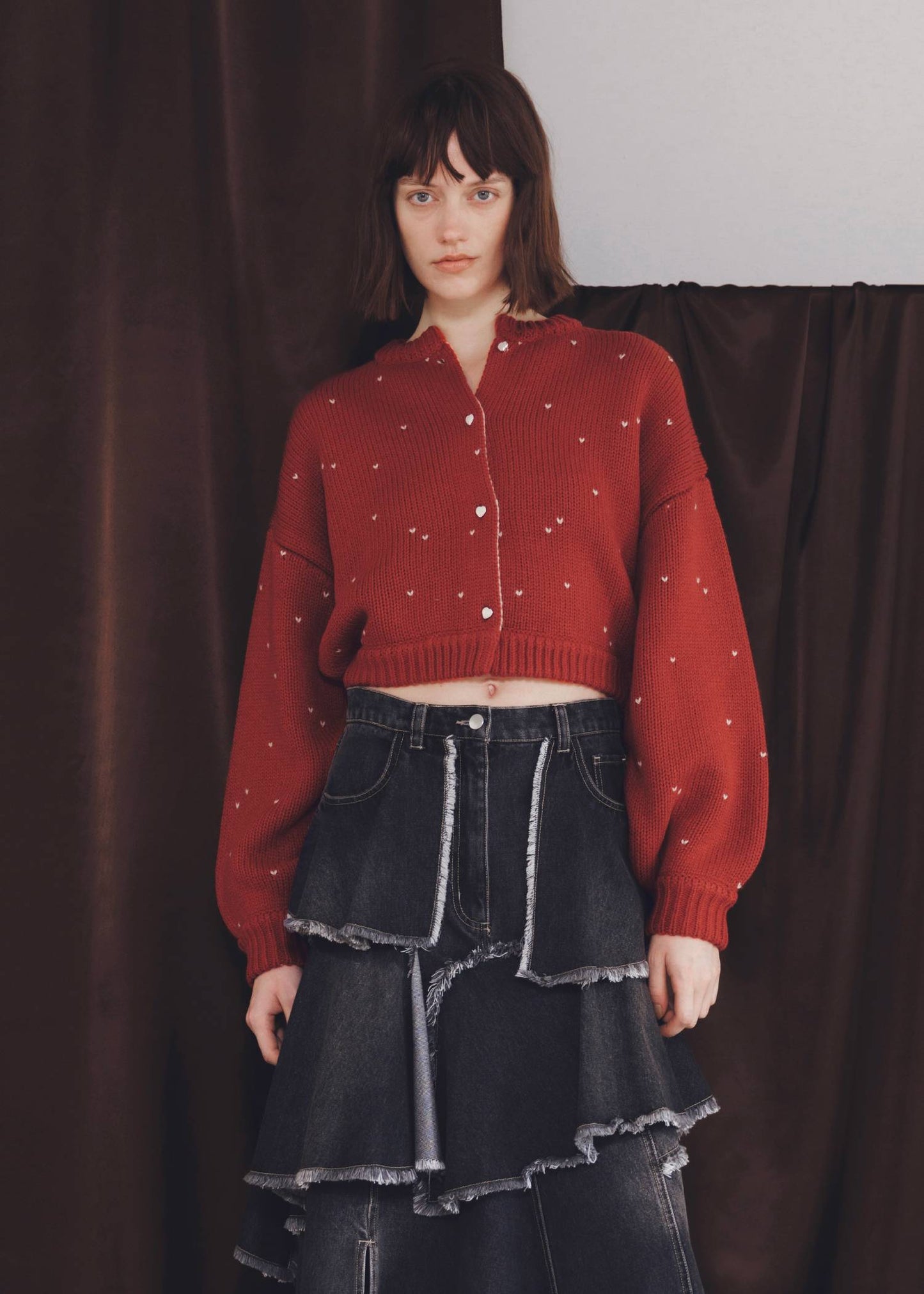 BW05 （預購10月）【Willfully】short heart dot jacquard reversible knit