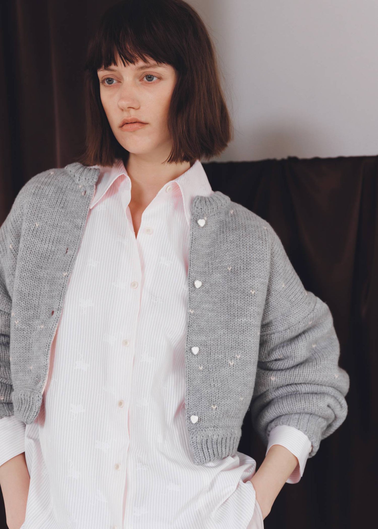 BW05 （預購10月）【Willfully】short heart dot jacquard reversible knit