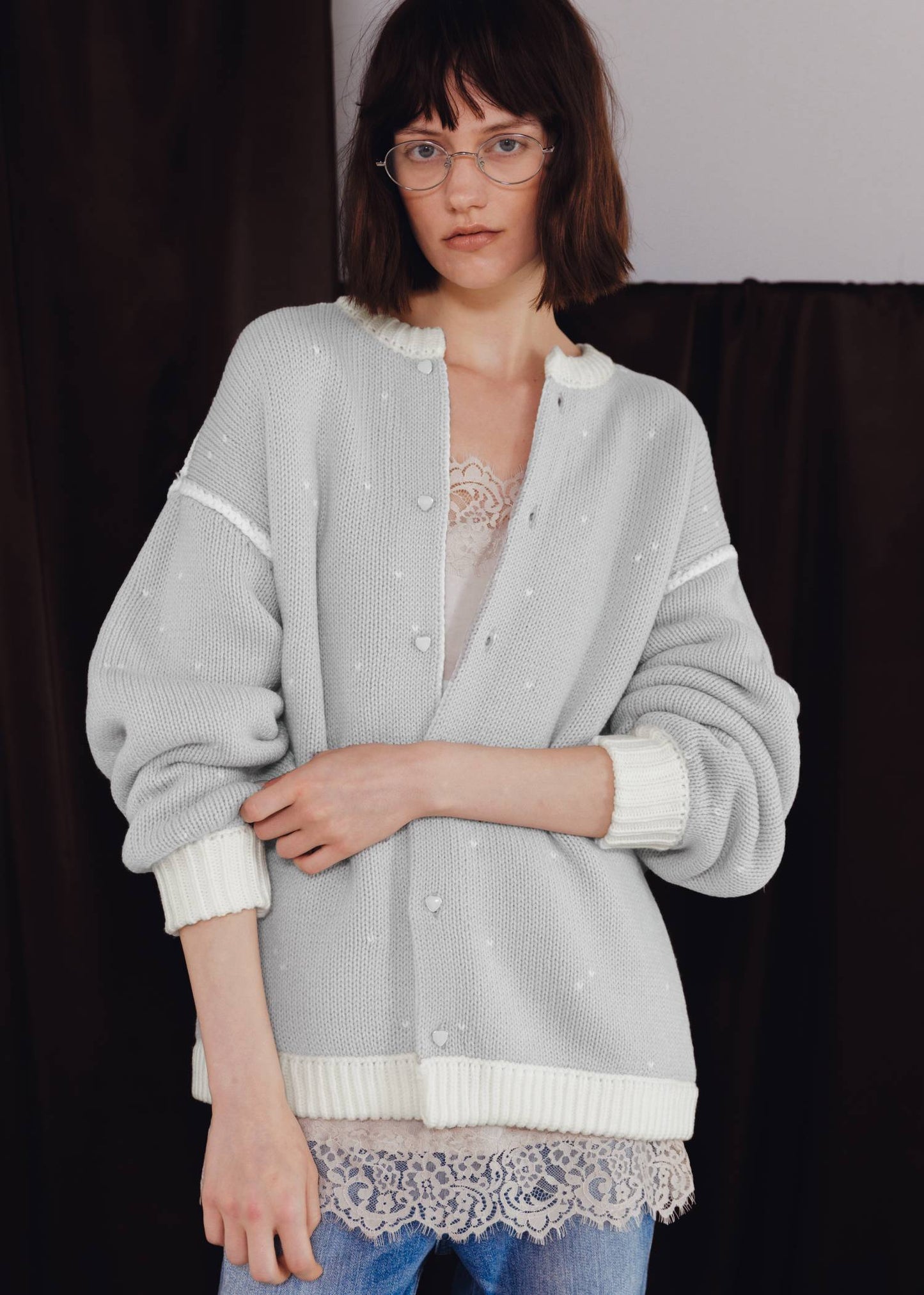 BW06 （預購10月）【Willfully】long heart dot jacquard reversible knit (コピー)