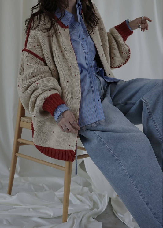 BW06 （預購10月）【Willfully】long heart dot jacquard reversible knit (コピー)