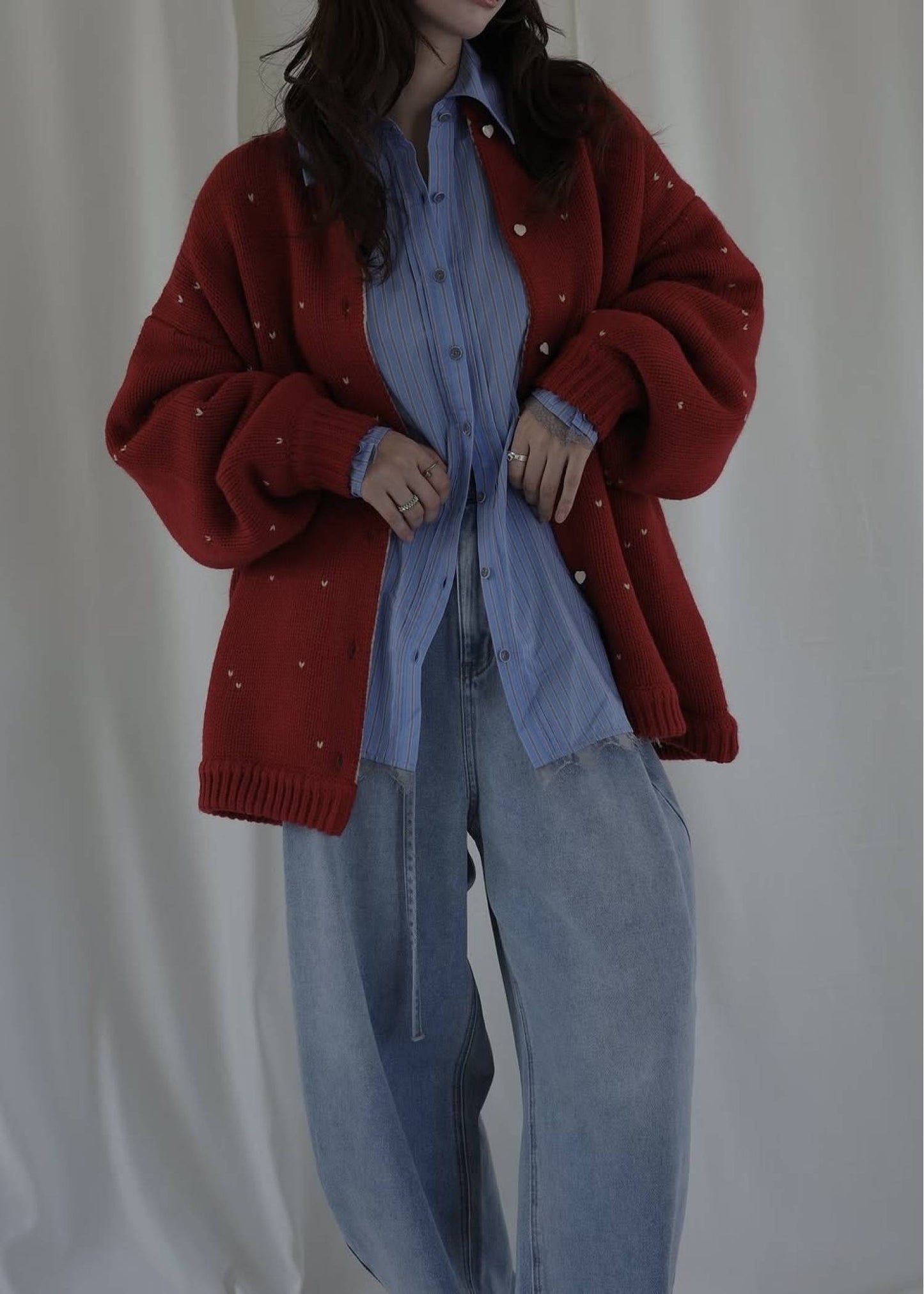 BW06 （預購10月）【Willfully】long heart dot jacquard reversible knit (コピー)
