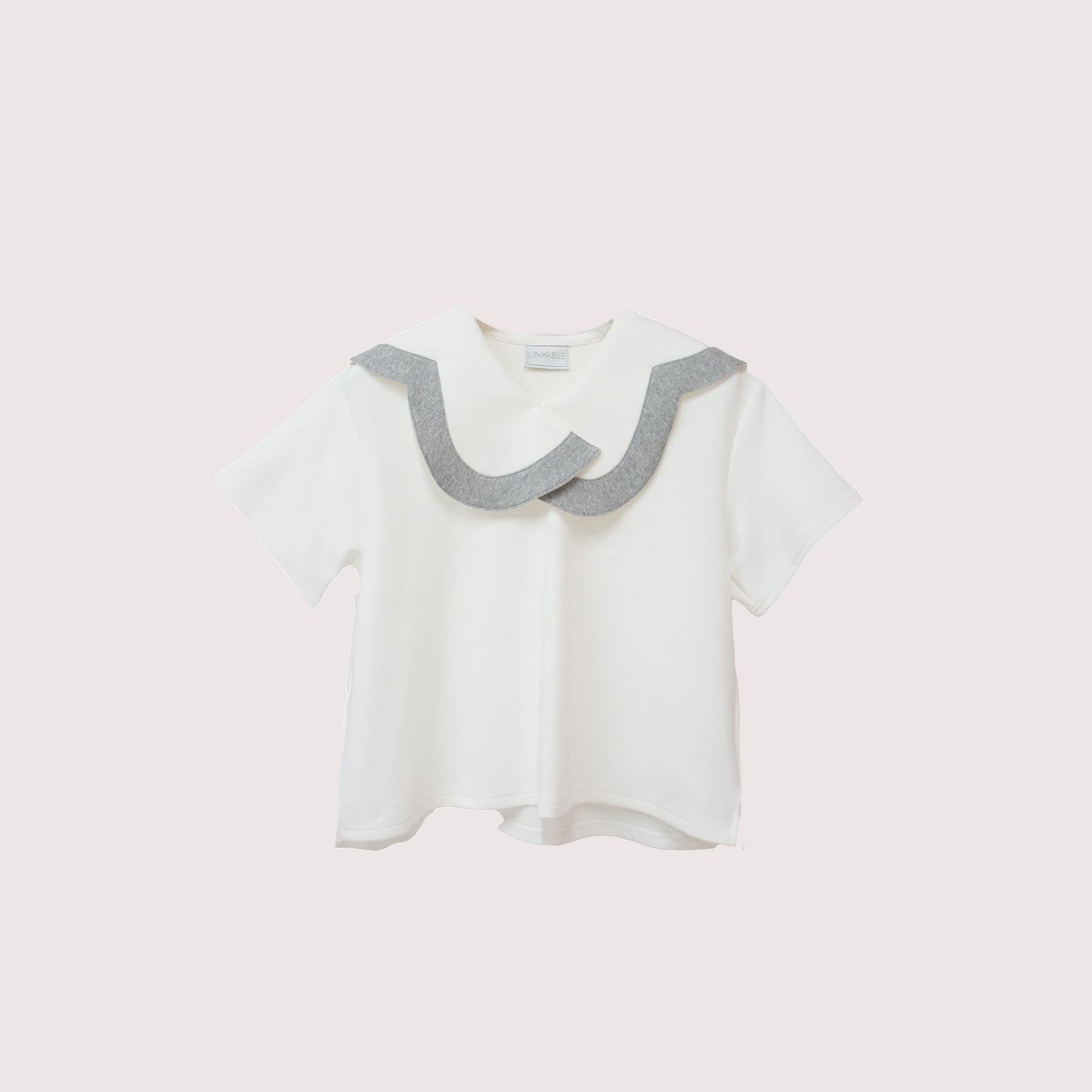 BM14 （台灣現貨）【Linkable】 少見幾何領棉混紡上衣（white×Grey)