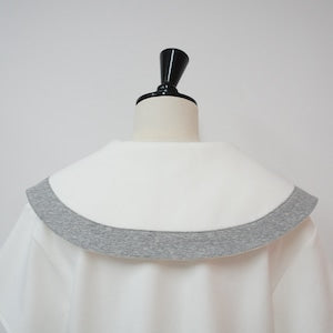 BM14 （台灣現貨）【Linkable】 少見幾何領棉混紡上衣（white×Grey)