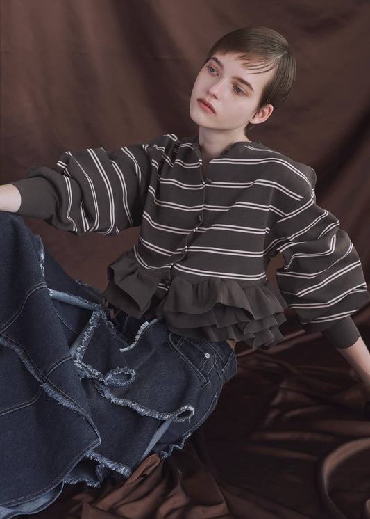 BM32 （預購8月）【Willfully】hem ruffle frill knit cardigan