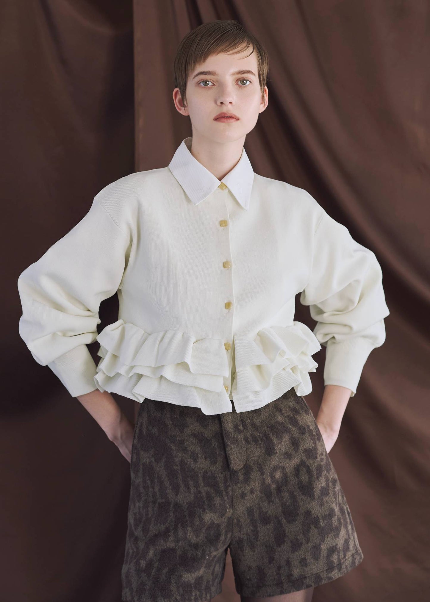BM32 （預購8月）【Willfully】hem ruffle frill knit cardigan