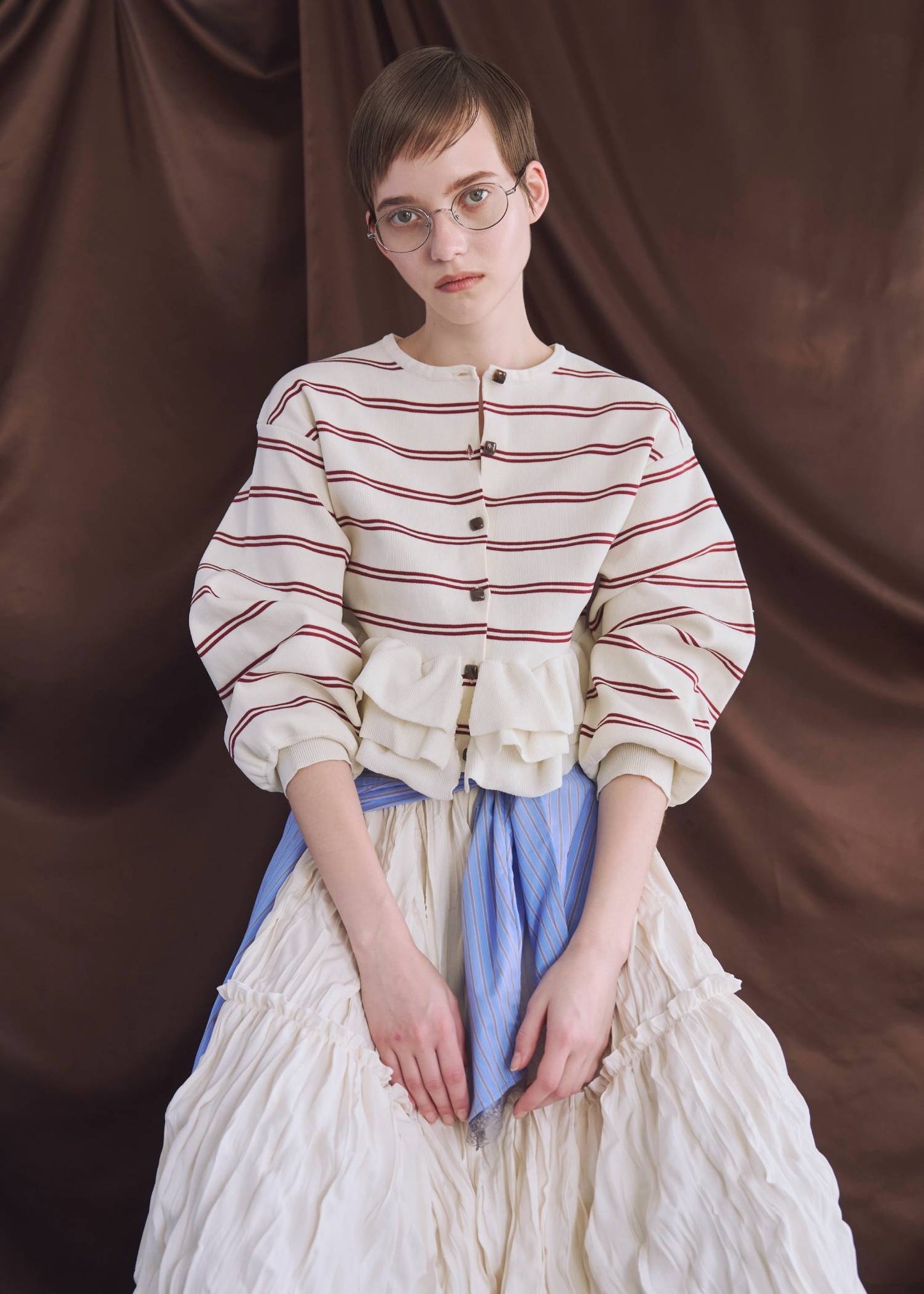 BM32 （預購8月）【Willfully】hem ruffle frill knit cardigan