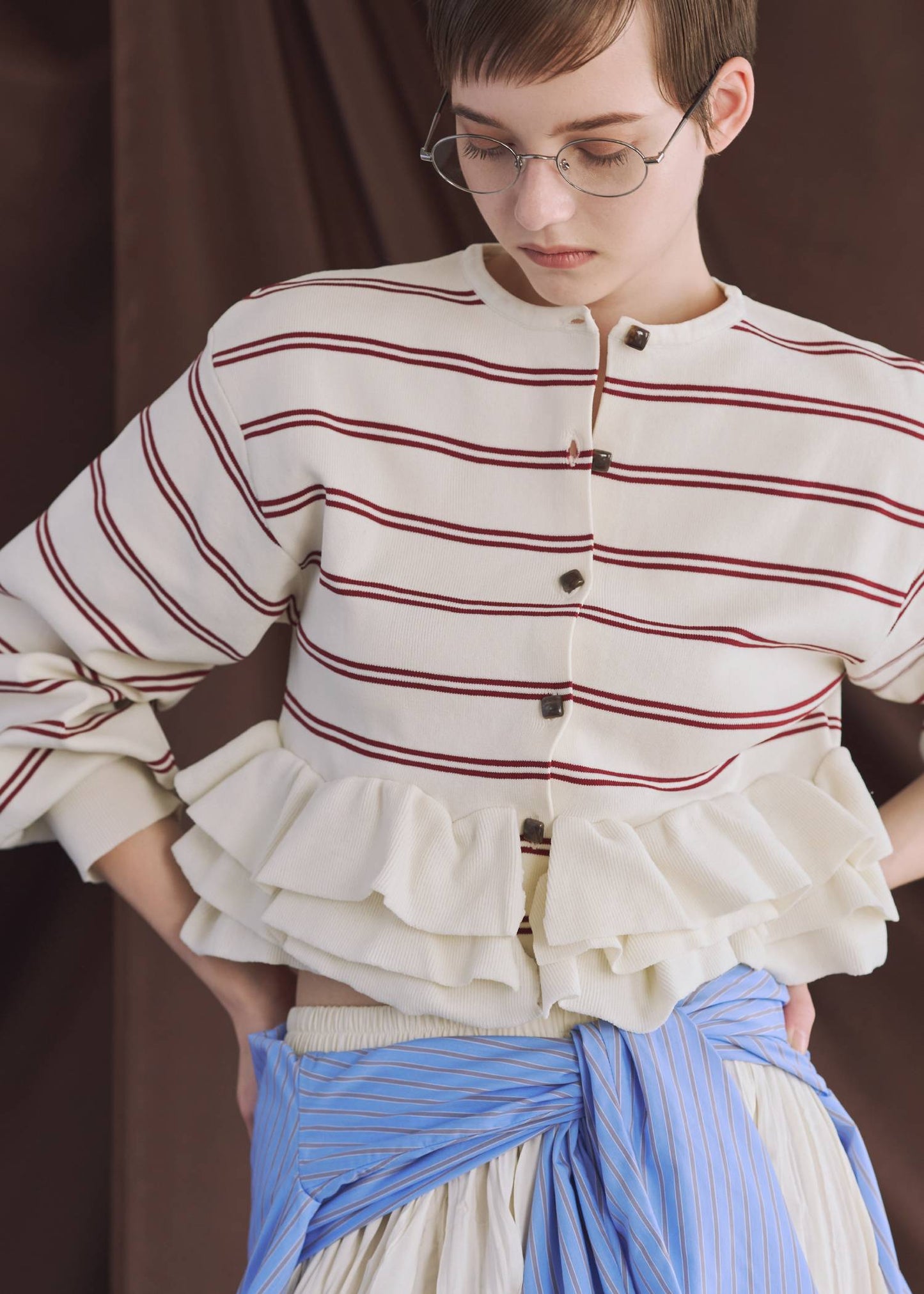 BM32 （預購8月）【Willfully】hem ruffle frill knit cardigan