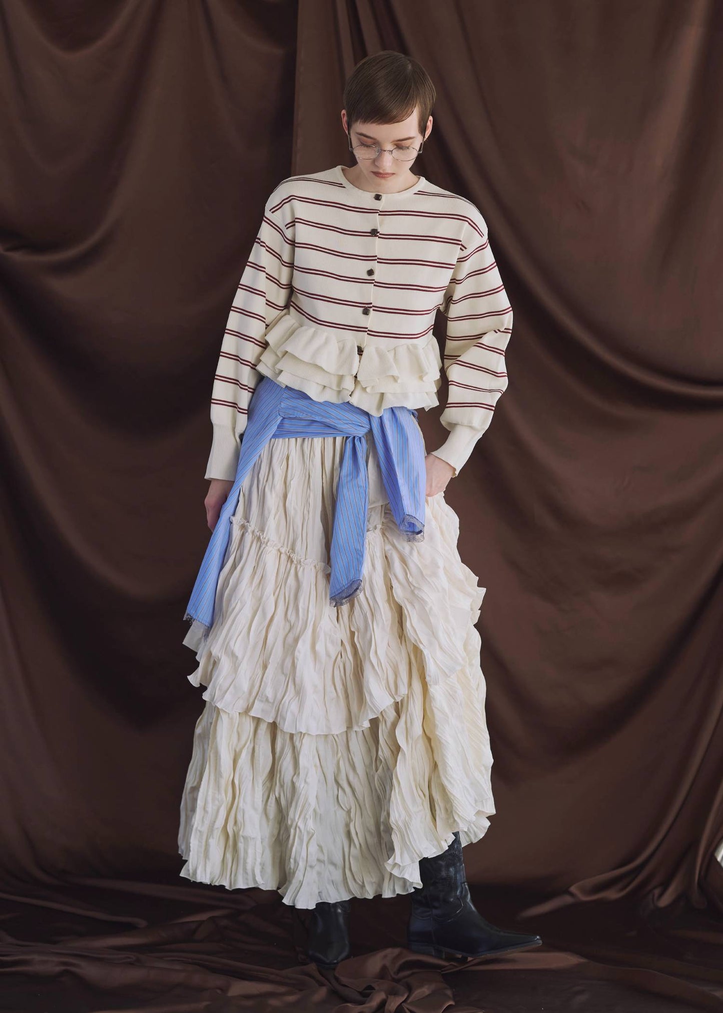 BM32 （預購8月）【Willfully】hem ruffle frill knit cardigan