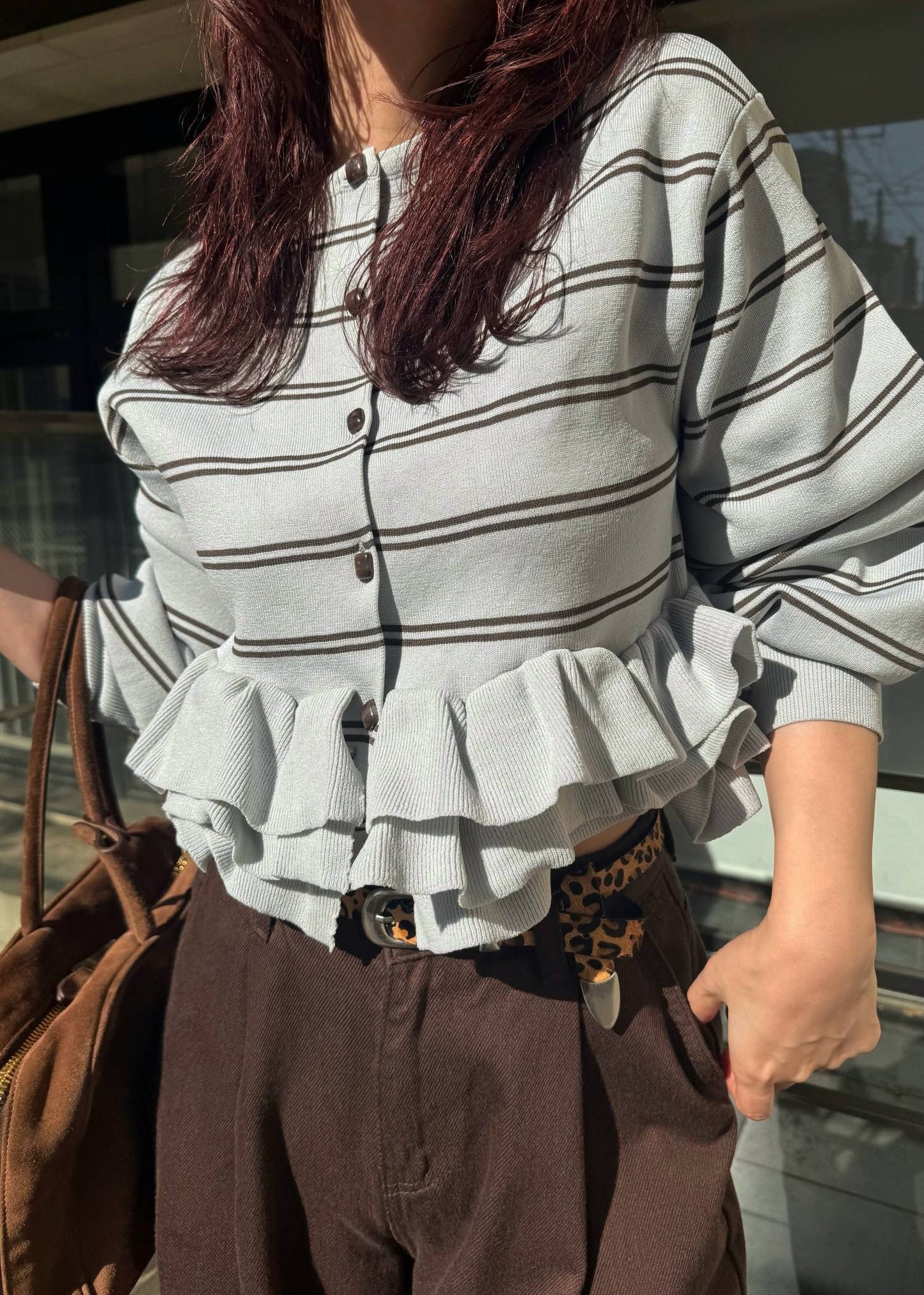 BM32 （預購8月）【Willfully】hem ruffle frill knit cardigan