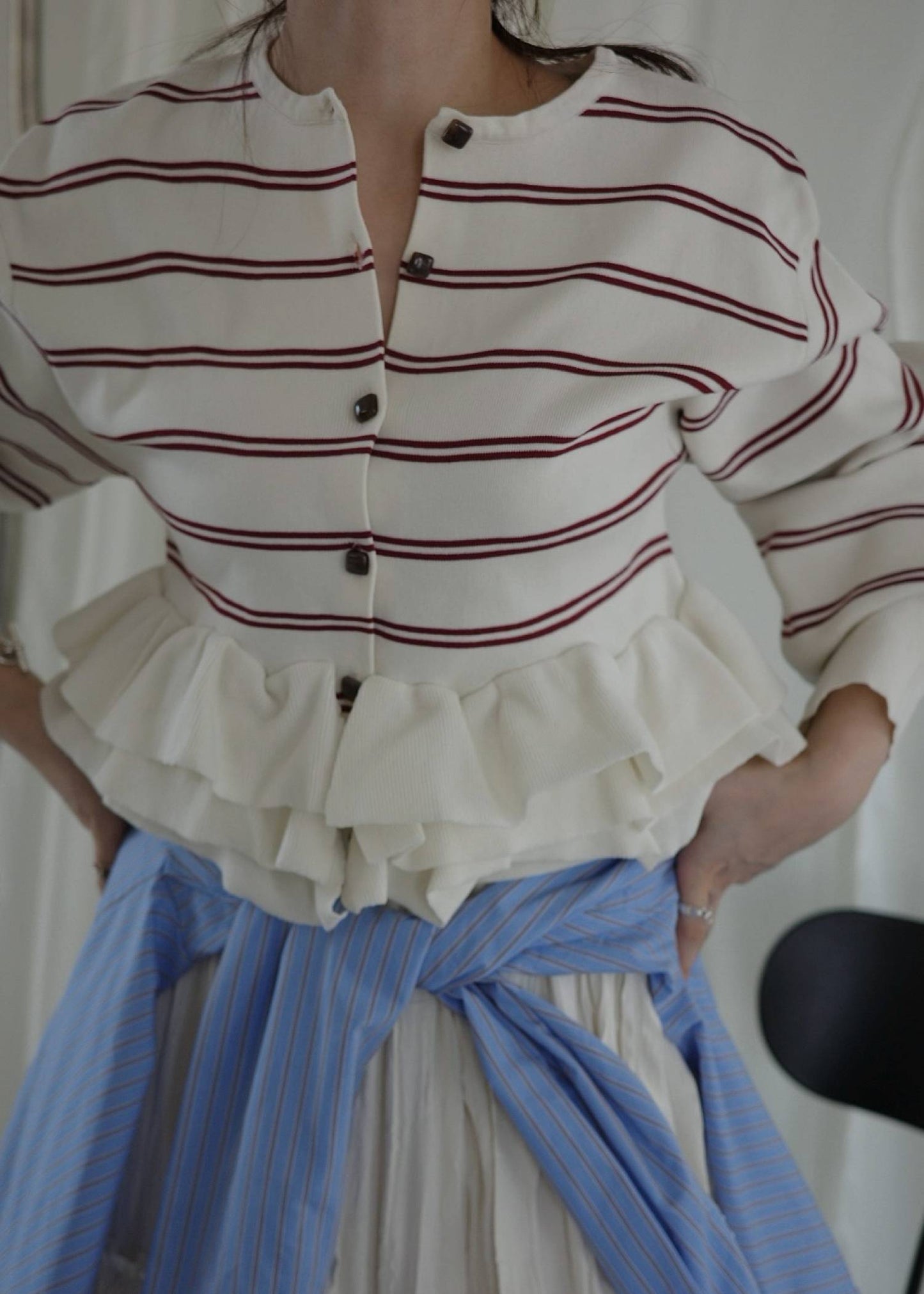 BM32 （預購8月）【Willfully】hem ruffle frill knit cardigan