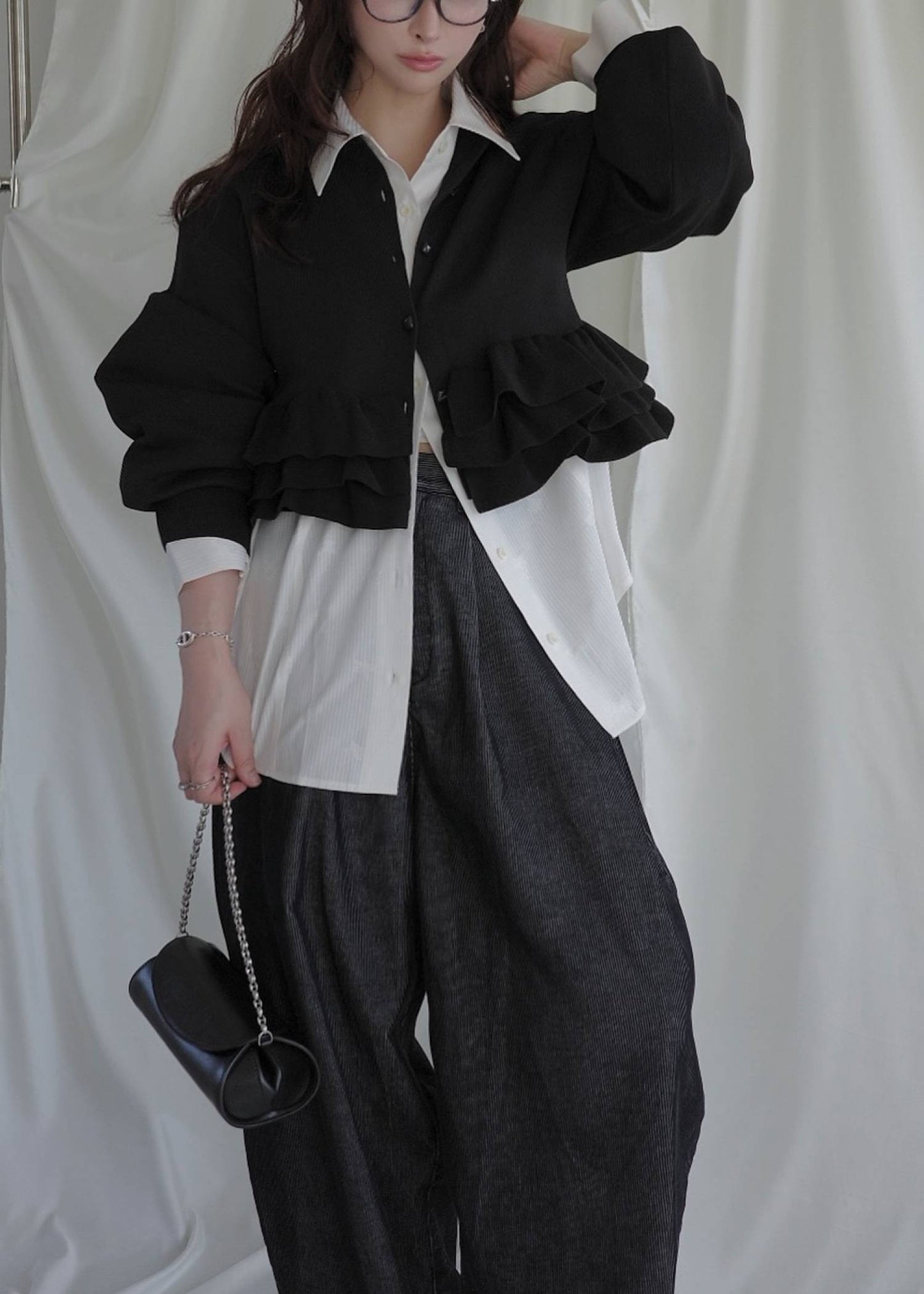 BM32 （預購8月）【Willfully】hem ruffle frill knit cardigan
