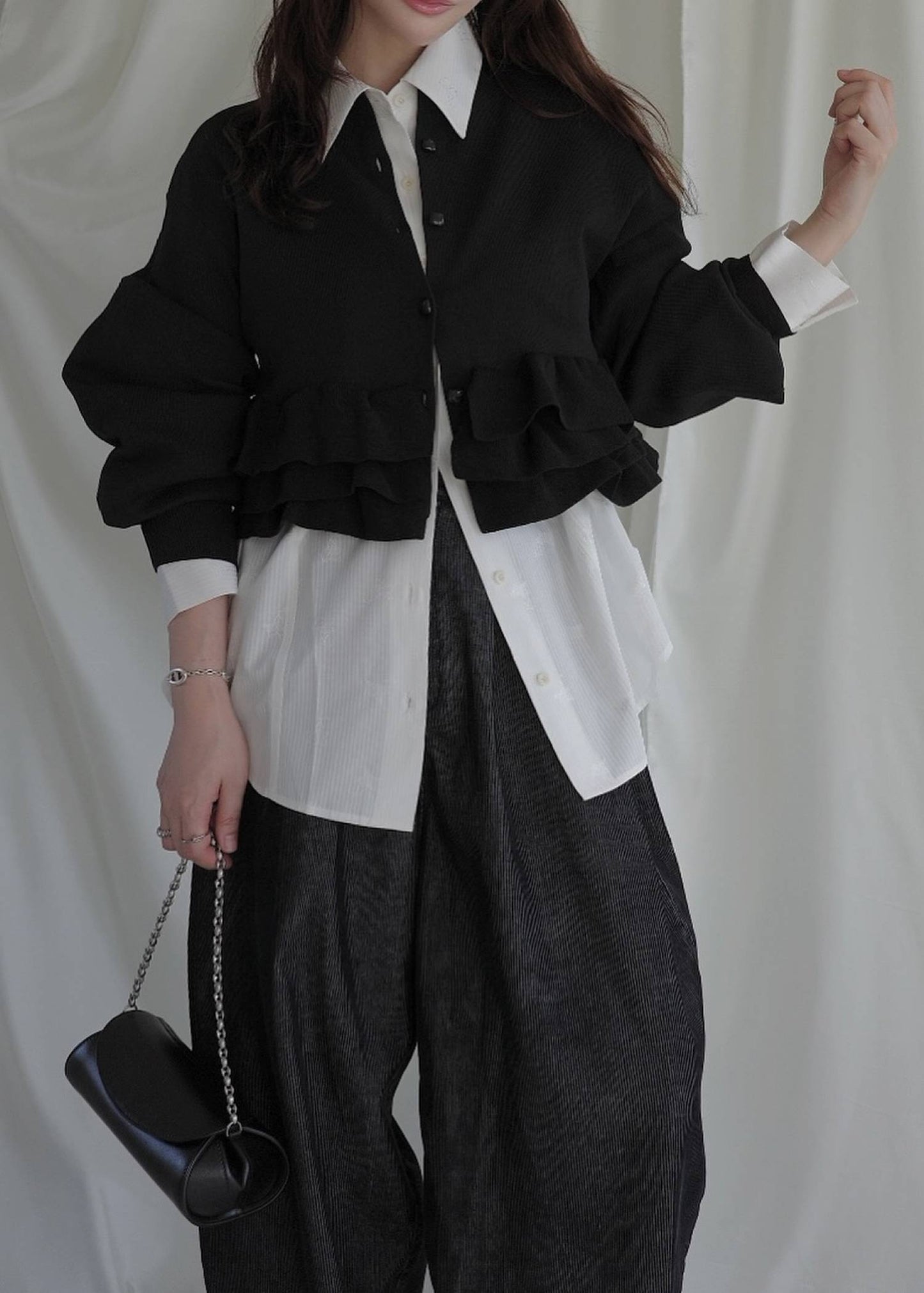 BM32 （預購8月）【Willfully】hem ruffle frill knit cardigan