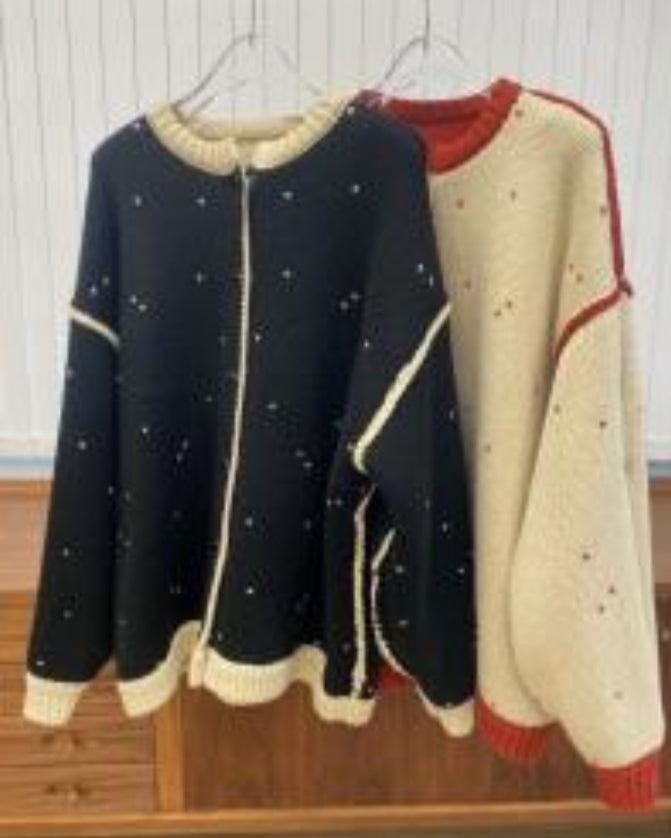 BW06 （預購10月）【Willfully】long heart dot jacquard reversible knit (コピー)