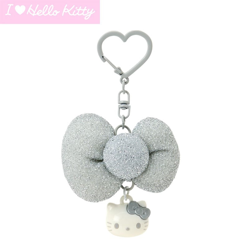 ML16 （台灣現貨）日本最新【I love Kitty系列】毛絨絨蝴蝶結吊飾 - 閃閃銀色