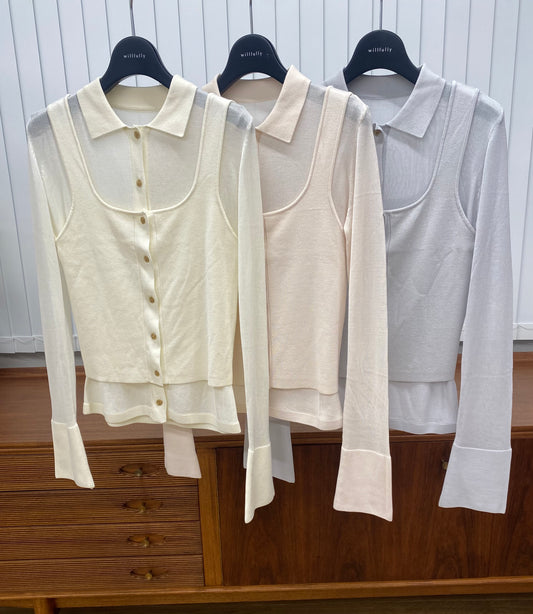 BW01 （預購9月）【Willfully】shirt collar & tank knit ensemble