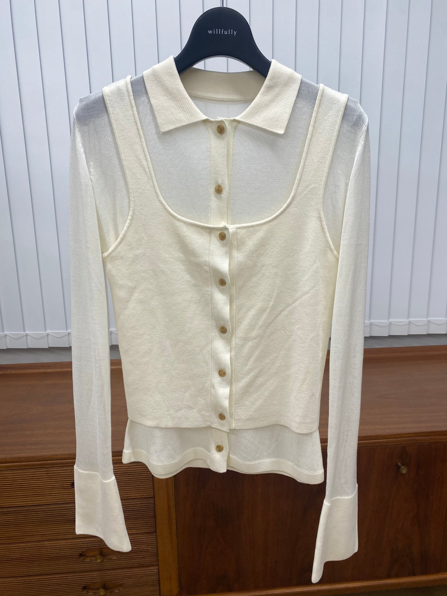 BW01 （預購9月）【Willfully】shirt collar & tank knit ensemble